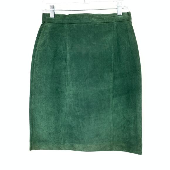 Vintage 90s Express Suede Leather Skirt Womens Apx Size 28" US 6 Green - Picture 1 of 6